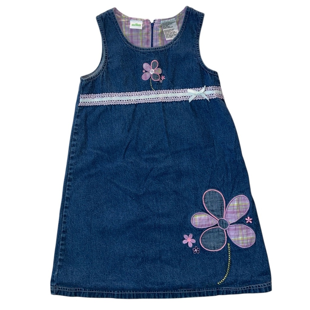 Vintage 90s Sesame Street Girl’s Denim Jumper Size 5T Flower Appliqué
